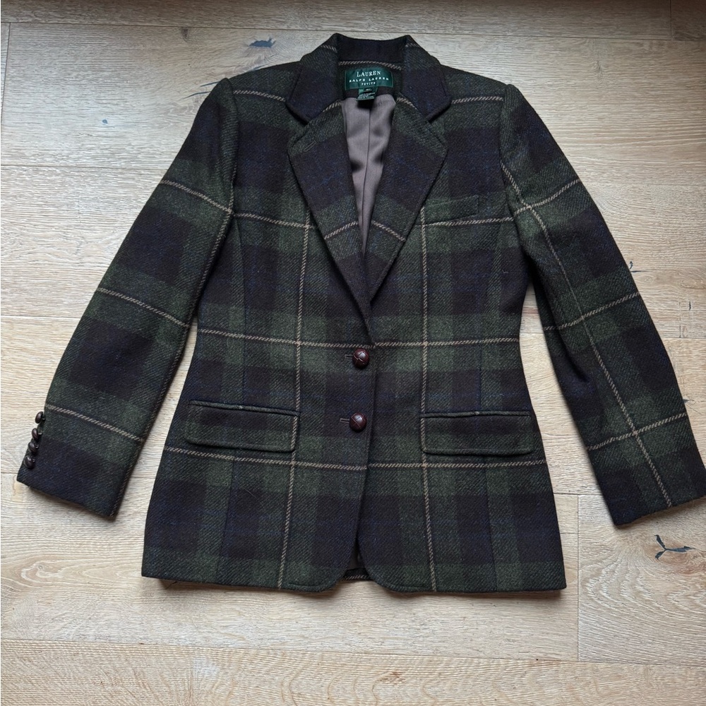🔥VINTAGE LAUREN Ralph Lauren TWEED WOOL Classic Plaid Blazer Sz4P PriceFirm - Picture 3 of 14